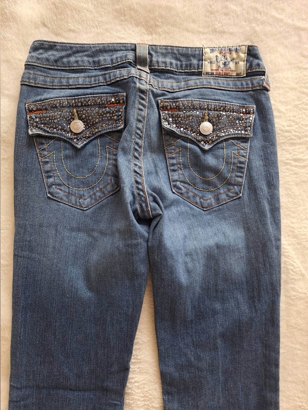 🔥 True Religion Joey Super T 29 Made in USA Crystal Flap Pocket Flare Jeans Y2K